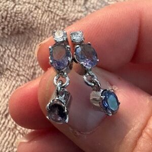 #1A - Elegant Iolite Violet-Blue Handmade Silver Drop Earrings